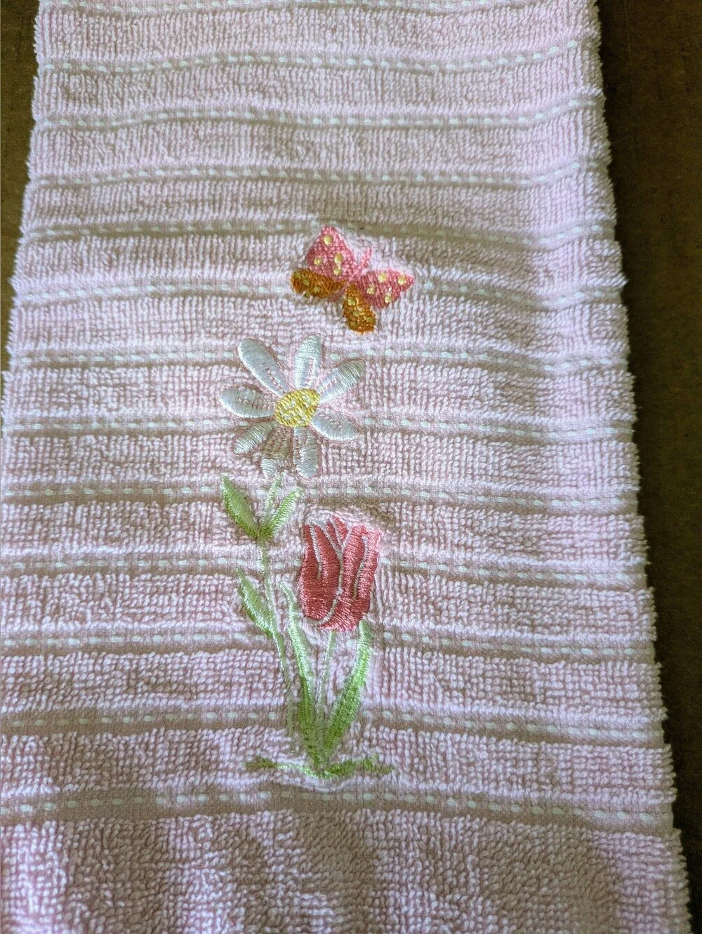 Towel Embroidered Pink Floral Hand Towel  with Butterly 100% Cotton